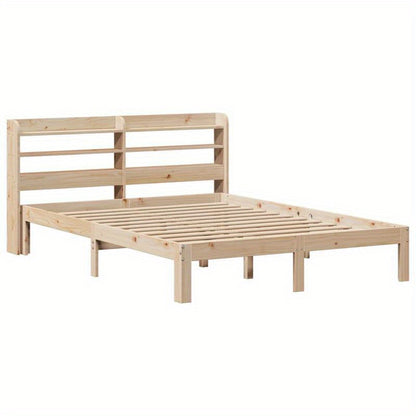Solid Wood Bed Frame with Headboard - 160x200cm Removable & Durable Headboard, Contemporary Style, No Assembly Required, Easy-Clean Surface for Smooth Bedding Storage, Bedroom Furniture, Modern Bedroom Decor, Natural Wood Fin
