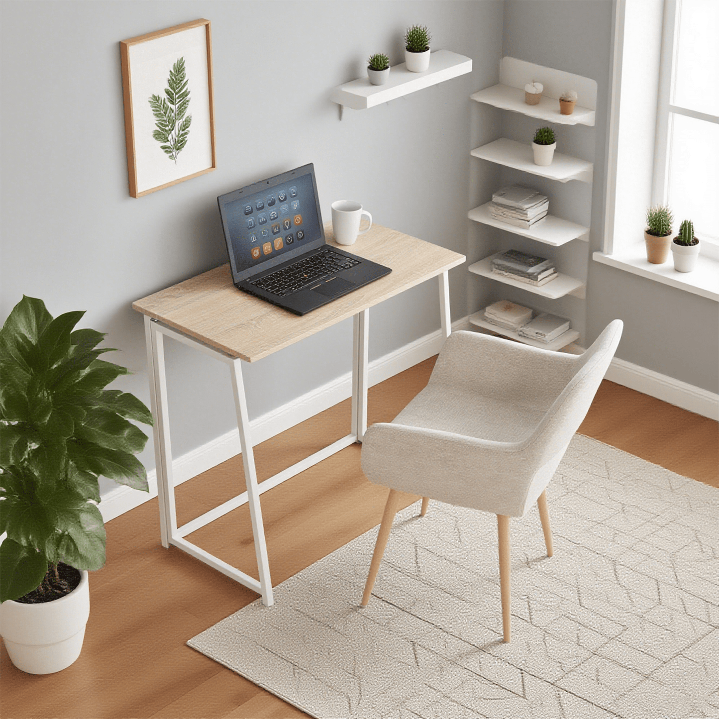 Opvouwbaar Bureau – Werkplek – Studieplek – Tafel – Schrijfplek – Scandinavisch Design – Eikenhout – Metalen Frame – Compact 41,5x80x74 cm