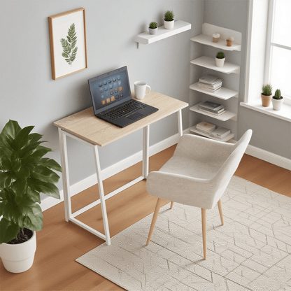 Opvouwbaar Bureau – Werkplek – Studieplek – Tafel – Schrijfplek – Scandinavisch Design – Eikenhout – Metalen Frame – Compact 41,5x80x74 cm