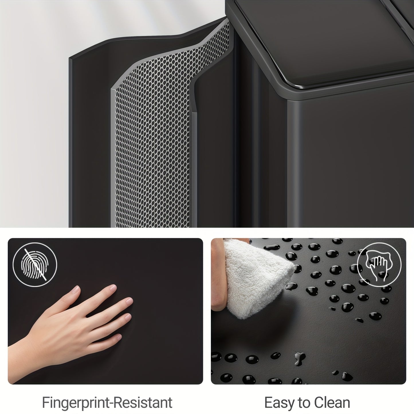 Stainless Steel Kitchen Trash Can with 3-Compartment Waste Sorting System, 45L Total Capacity (3 x 15L) - Heavy-Duty Rectangular Design, Quiet Slow-Lowering Lid - QUORE