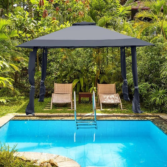 Partytent – Feesttent – Tuinkamer – Paviljoen – Prieel – Dubbel dak – UV-bestendig zilver gecoat Oxford doek – Gepoedercoat staal frame