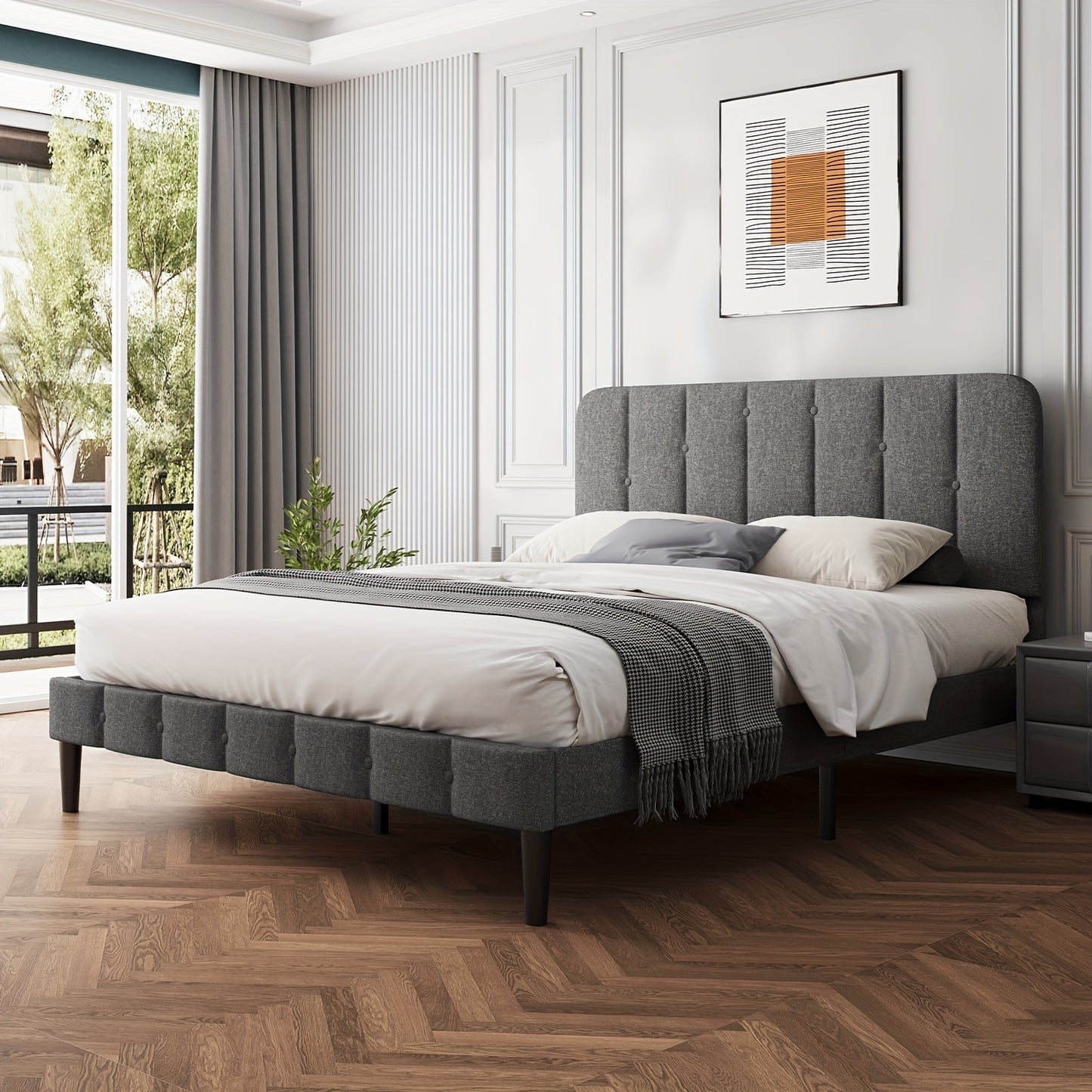 Gestoffeerd Tweepersoonsbed – Tweepersoonsbed 140x200 – Gestoffeerd Bedframe – Stoffen Bed – Bed Met Opbergruimte – Stevig Hardhouten Frame – Inclusief Lattenbodem