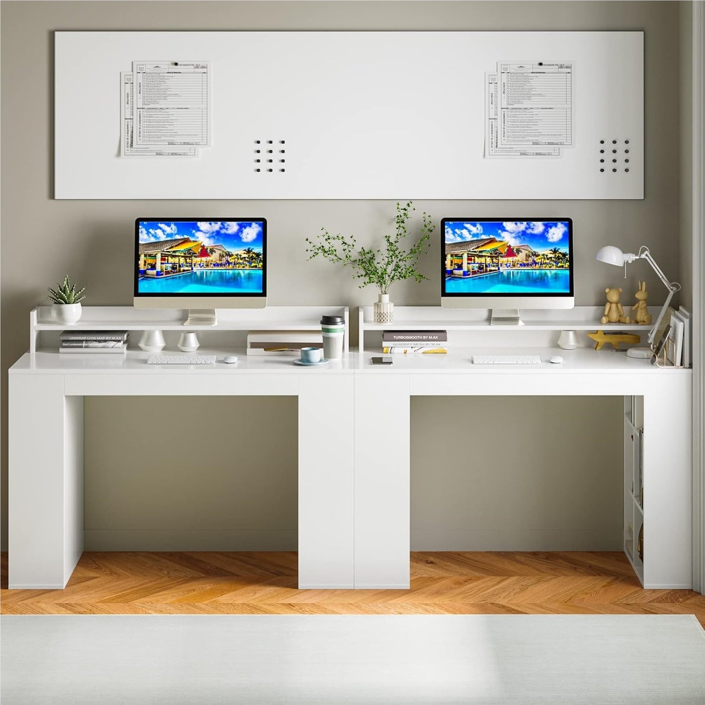 Bureaublad Met Monitorstandaard – Computerbureau – Werktafel – Bureau Met Boekenplank – Bureau Met Opslag – Stevig MDF Materiaal – Ergonomische Monitorverhoger – Wit