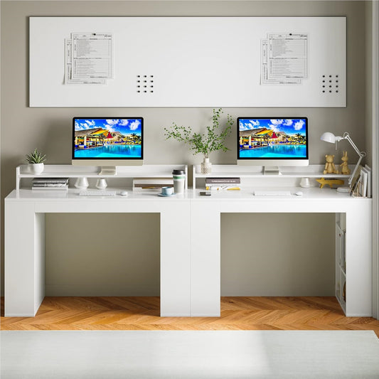 Bureaublad Met Monitorstandaard – Computerbureau – Werktafel – Bureau Met Boekenplank – Bureau Met Opslag – Stevig MDF Materiaal – Ergonomische Monitorverhoger – Wit