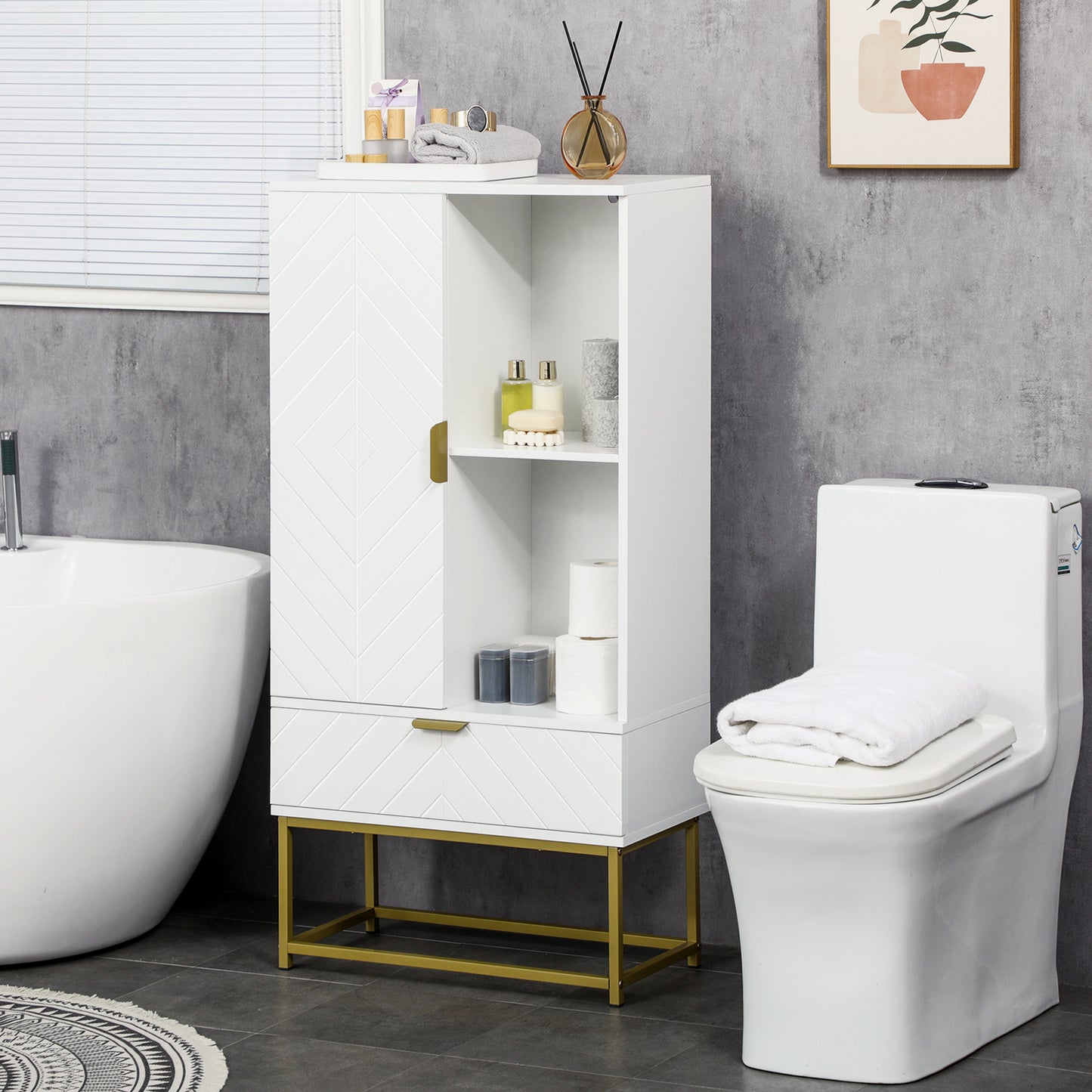 Badkamerkast – Opbergkast – Badkamermeubel – Kastje – Ladekast – Wit – 60x30x120 cm – MDF Met Melamine Coating – Inclusief Anti-Omkantel Beveiliging
