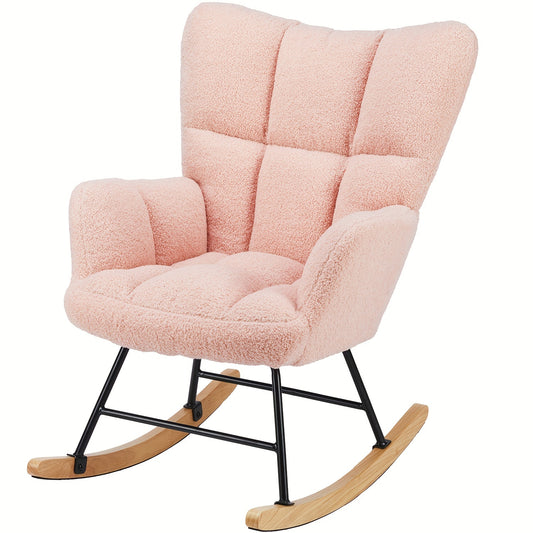 Fauteuil – Schommelstoel – Loungestoel – Draaifauteuil – Oorfauteuil – Hoogwaardige Teddy Bekleding – Houten Metalen Frame