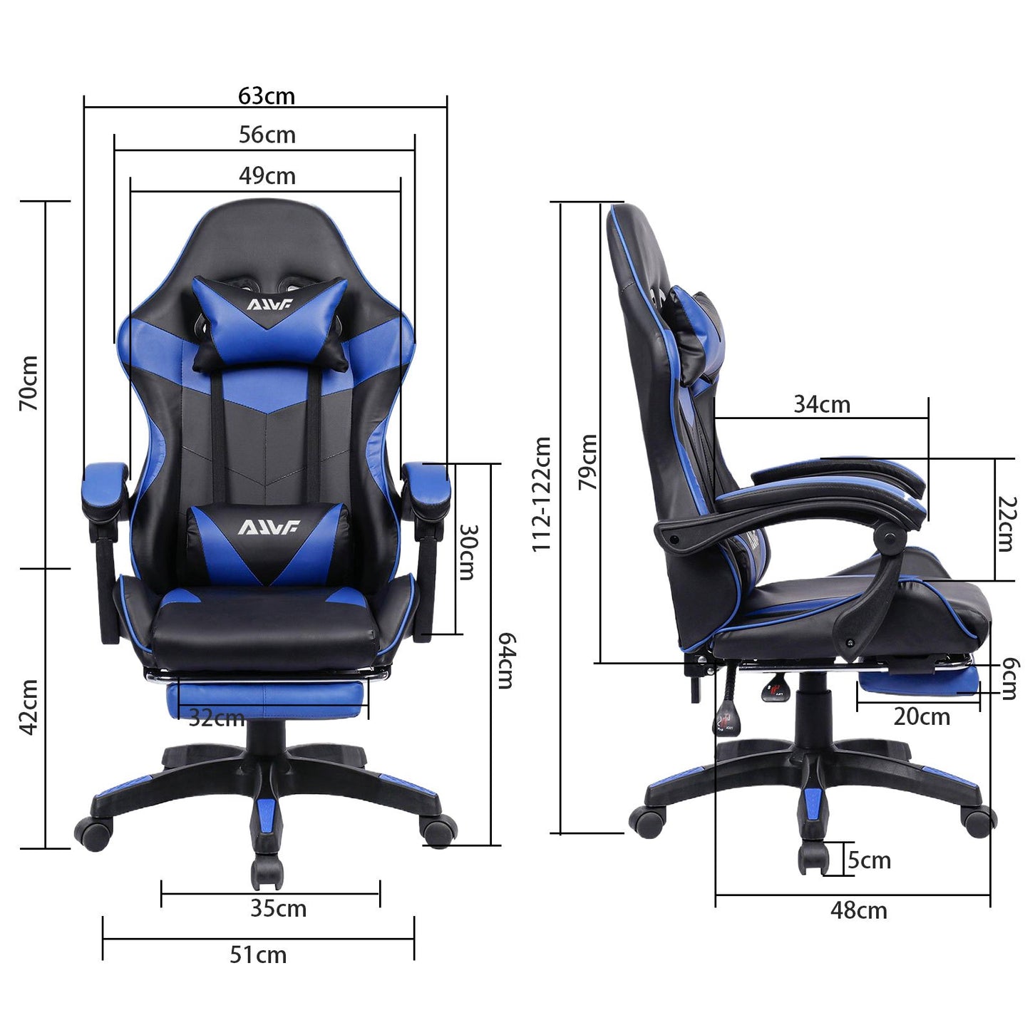 Ergonomische Gamingstoel – Bureaustoel – Gamedraaistoel – Werkstoel – Bureauzetel – Met Verstelbare Voetsteun – 360° Draaibaar Met Hoofdsteun - Blauw