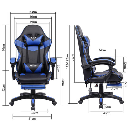Ergonomische Gamingstoel – Bureaustoel – Gamedraaistoel – Werkstoel – Bureauzetel – Met Verstelbare Voetsteun – 360° Draaibaar Met Hoofdsteun - Blauw