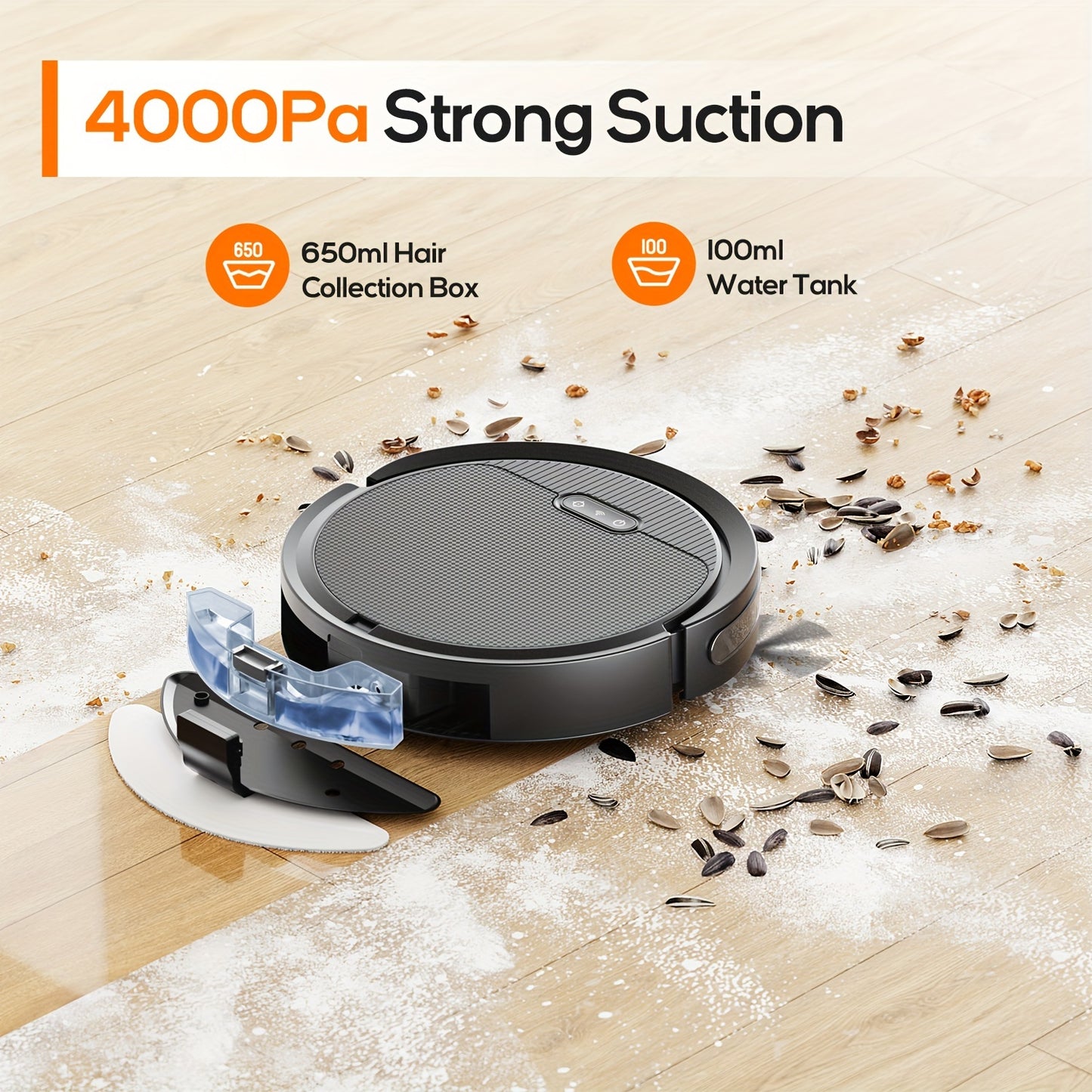 Robotstofzuiger – Dweilrobot – Stofzuigerrobot – Automatische Stofzuiger – Slimme Schoonmaker – 30,99x30,99x7,59 cm – 4500 mAh Batterij