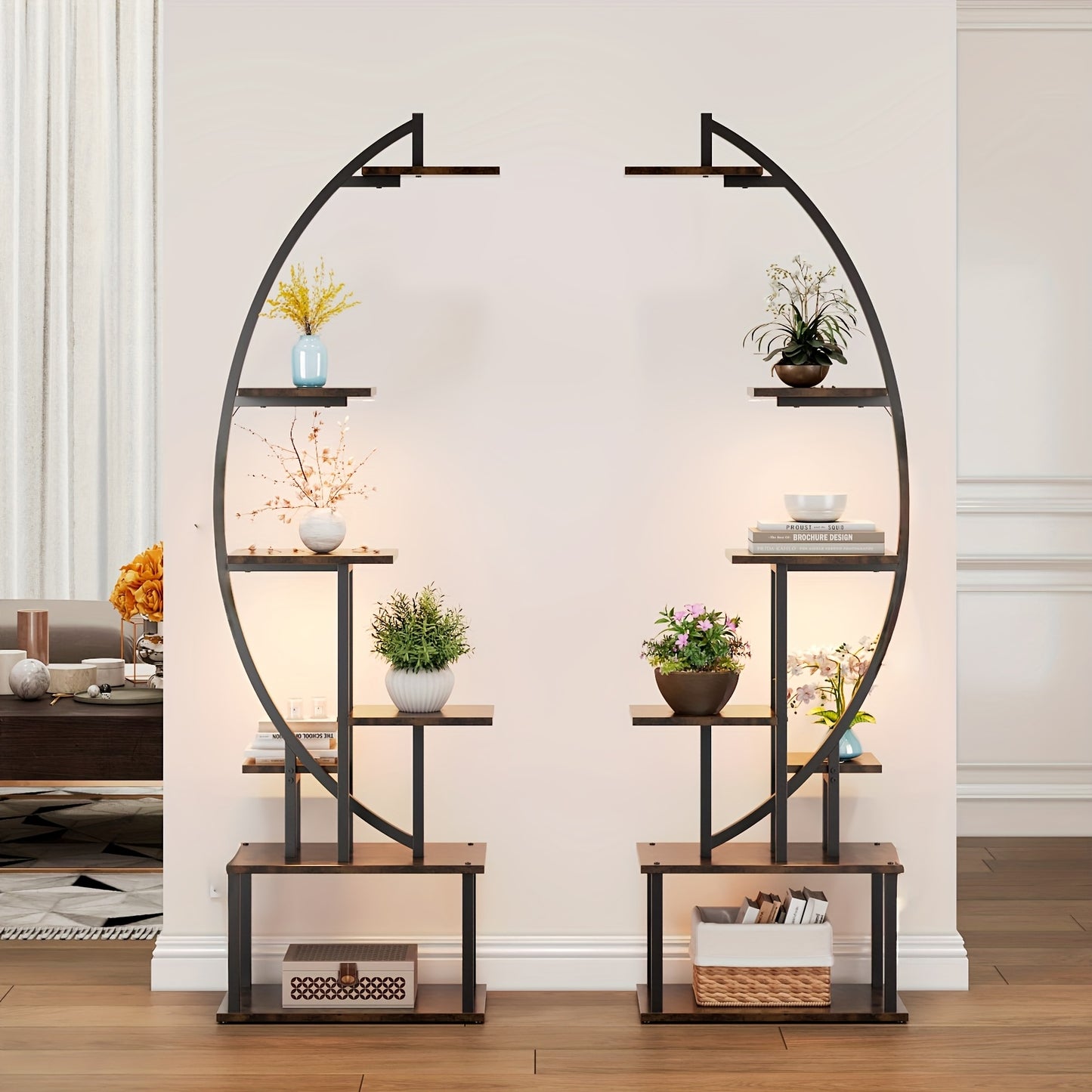 7-laags plantenrek – plantenstandaard – plantenhouder – plantenrek met planken – plantentafel set 2 stuks – ruimtebesparend ontwerp – stevig metalen frame met houten planken