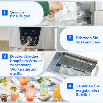 IJsblokjesmachine – IJsblokjesmaker – Icecube Maker – IJsblokjes apparaat – IJsblokjes machine – Compact Zilverkleurig Ontwerp – Zelfreinigend Systeem & 1,2L Waterreservoir