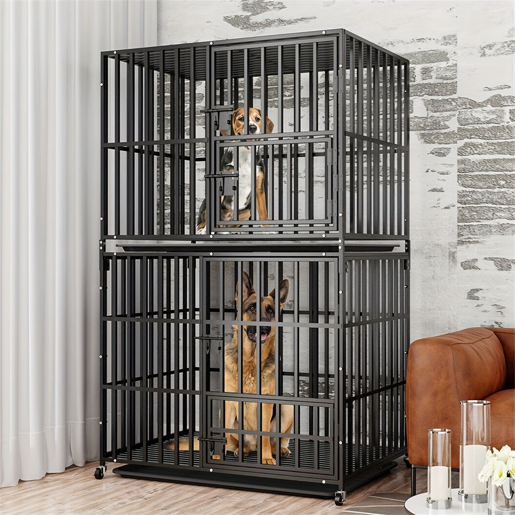 Hondenbench XXL – Hondenhok – Dierenkooi – Hondenren – Hondenkennel – Dubbele Deuren – Met Uitschuifbare Tray – Zwaar Metalen Hondenbench – 150 kg Draaggewicht