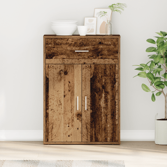 Rustic Vintage Wood Sideboard Cabinet with 3 Doors & Removable Shelves - 79x38x80cm, Contemporary Style, Hardwood & Particle Board, Floor-Standing Storage for Living Room or Kitchen, Kitchen Storage Cabinet, Kitchen Organizer