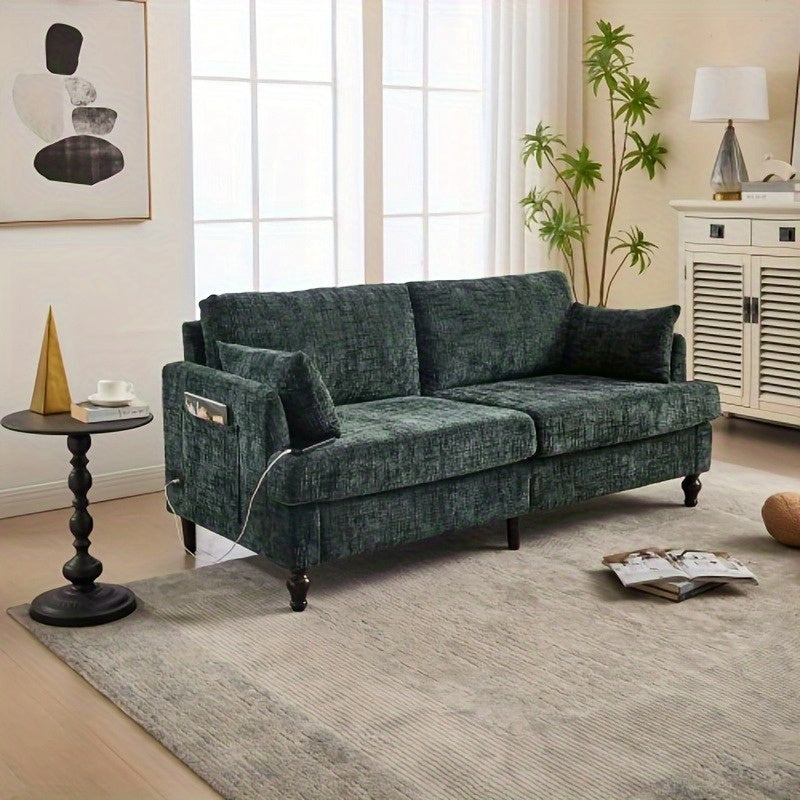 2-zits bank – tweezits sofa – loveseat – zitbank – compacte bank – groene chenille bekleding – zijopbergruimte – stevig houten frame