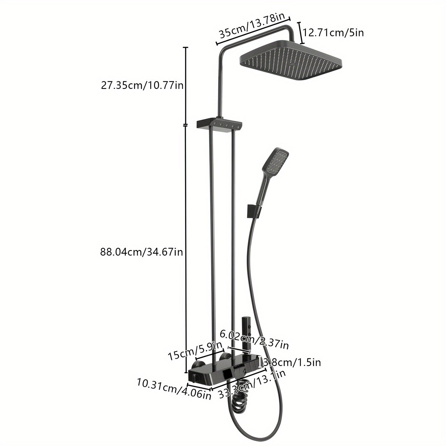 Modern Wall-Mounted Bath Tap with Hand Shower - 5-in-1 Shower System, Brass & Stainless Steel Construction, Black Finish, Corrosion Resistant for Contemporary Bathrooms, Bathroom Upgrade, Sleek Bathroom Style, Durable Bathroo