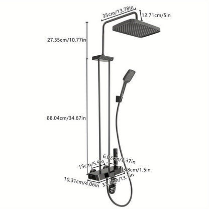 Modern Wall-Mounted Bath Tap with Hand Shower - 5-in-1 Shower System, Brass & Stainless Steel Construction, Black Finish, Corrosion Resistant for Contemporary Bathrooms, Bathroom Upgrade, Sleek Bathroom Style, Durable Bathroo