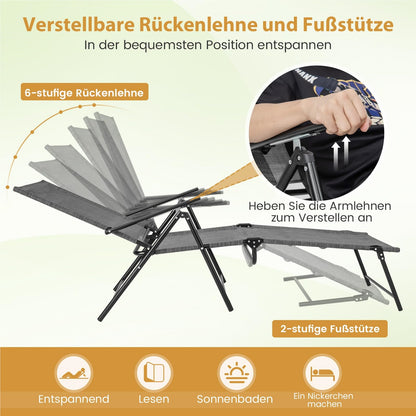 2-Persoons Loungebed – Ligbedden – Tuinstoelen – Lounge Stoelen – Zonnebedden – Verstelbare Rugleuning – Ademende Sneldrogende Stoffering – Grijs – Vouwbaar – Max. 150 kg Draagvermogen