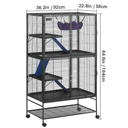 Dierenkooi Voor Kleine Huisdieren – Frettenkooi – Knaagdierkooi – Chinchillakooi – Caviakooi – Ruim 92x58x164 cm – Met 4 Platforms En Mobiele Wielen