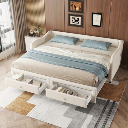 Daybed 90x200 cm – Bedbank – Slaapbank – Uitklapbed – Logeerbed – Minimalistisch Design – 2 Laden – Geschikt Voor Kleine Ruimtes