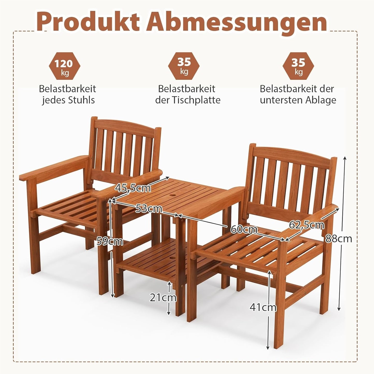 Tuinbank – Tuinset – Buitenbank – Balkonbank – Acaciahouten Bank – 2 Persoons – Met Zijtafel – Parasoluithouder – Weerbestendig Hout – Ergonomisch Design