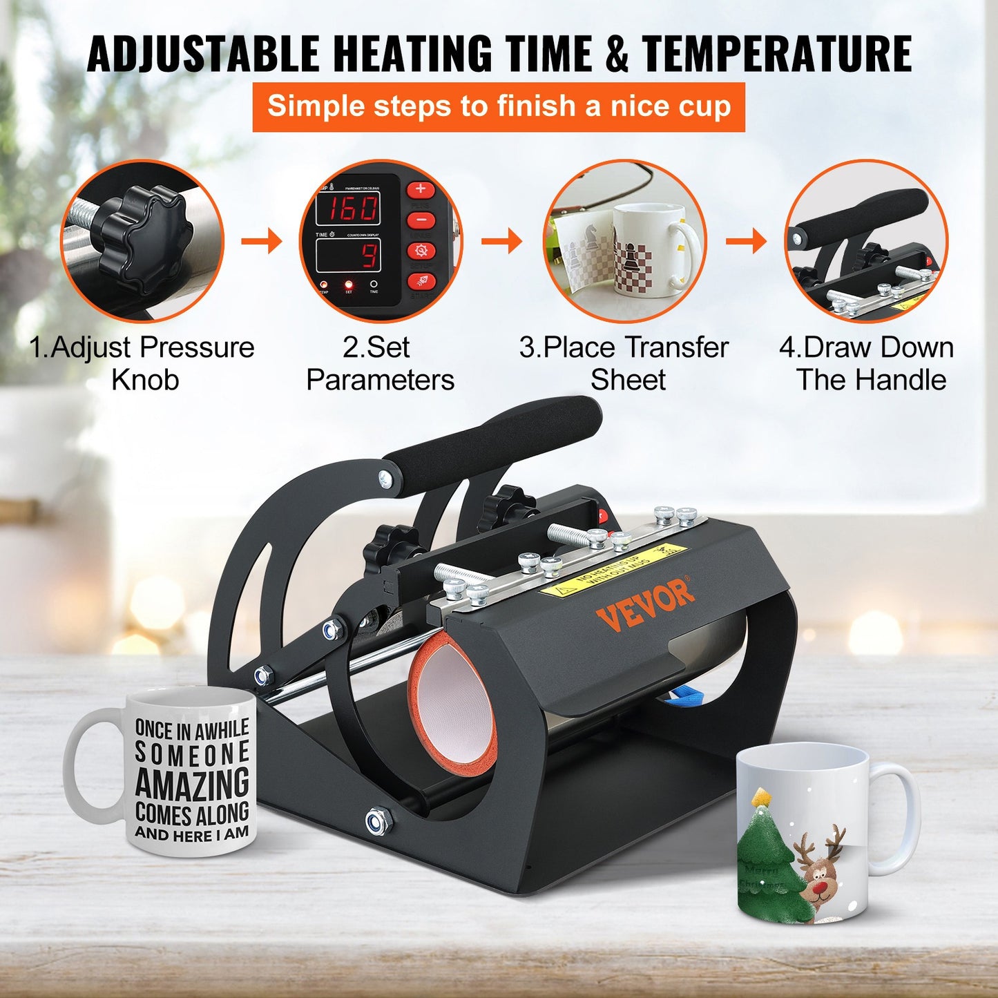 Mokpers – Warmtepers – Hittepers – Sublimatiepers – Bekerpers – 11oz en 20oz Verwisselbare Platen – Silicagel Coating met LCD-bediening