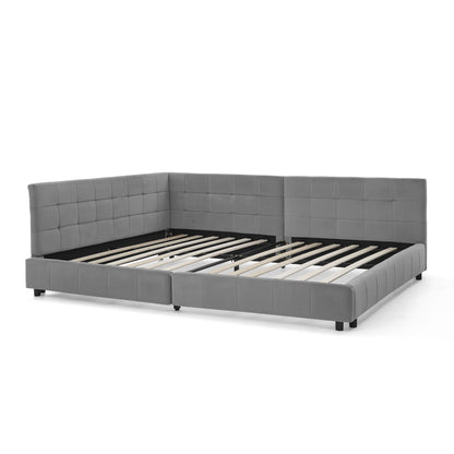 Hoekbankbed – Slaapbank – Bedbank – Loungesofa – Bedbank Hoek – Donkergrijs Velvet – 160x200 cm Tweepersoonsbed – Massief Eucalyptus Hout & IJzeren Frame