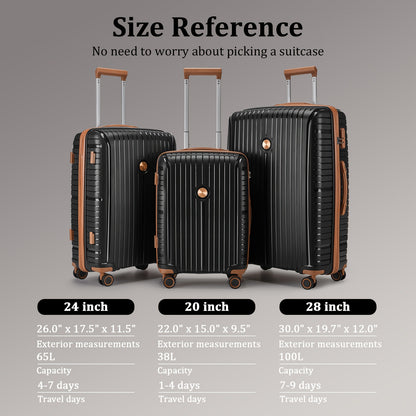 Reiskofferset – Koffer Set – Bagage Set – Trolley – Handbagage – 6-delige Zwart Bruin Set – ABS Hardcase – TSA Cijferslot