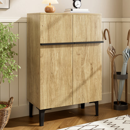 Schoenenkast – Schoenenrek – Schoenopberger – Schoenenschuif – Double Door Kast – Zwart Met Houtstructuur – Ruime Opbergruimte – Verstelbare Legplanken