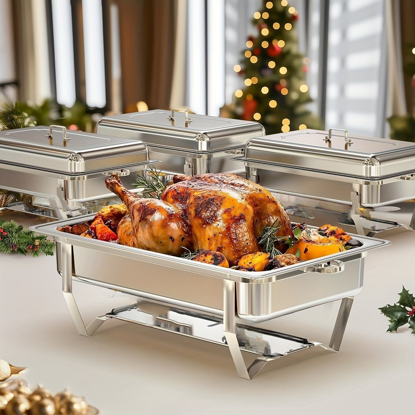 Chafing Dish – Warmhoudbak – Buffetpan – Serveren – Catering Set – 4-Delig Roestvrij Staal – 9 Liter Inhoud – Zonder Stroom