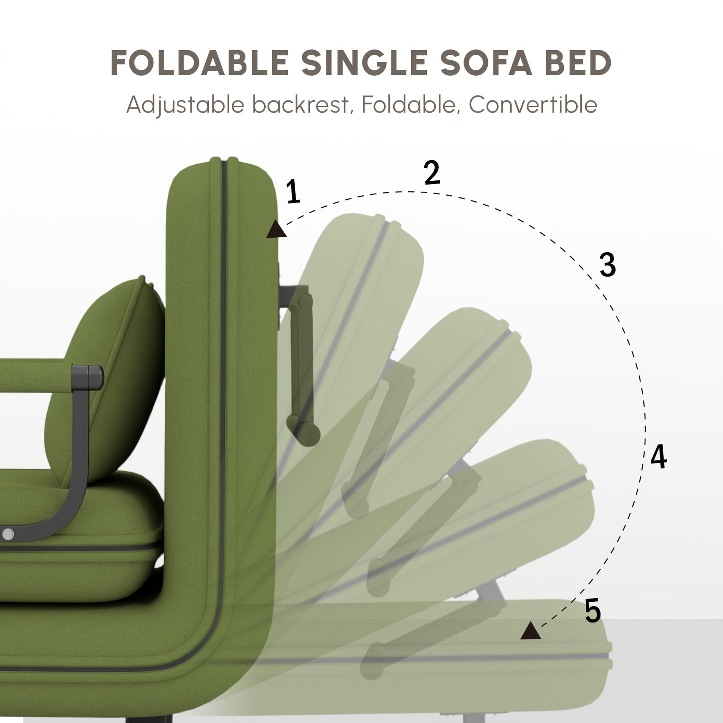 Slaapstoel – Slaapfauteuil – Slaapbankstoel – Klapstoel – Relaxstoel – Matcha Groen – Verstelbare 5-standen Rugleuning – Traagschuim Comfort