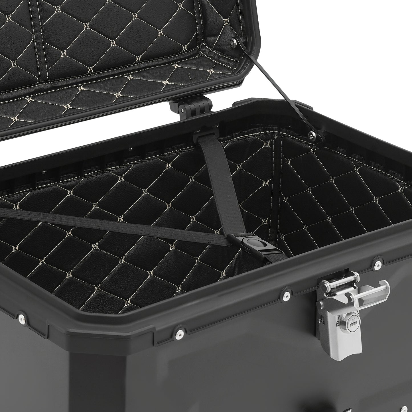 Motorbox – Motorkoffer – Topkoffer – Bagagekoffer – Motoruitrusting – 65 Liter Inhoud – Stevig Aluminium & Carbonstaal – Veilig Slot & Schokdempende Voering – Zwart