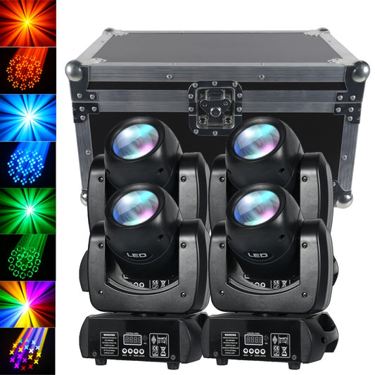 Pixelspotlicht – LED Moving Head – Podiumverlichting – DJ Spotlight – Showlamp – Set 4 Stuks + Transportkoffer – 150W Krachtige LED – 18 Prisma Effecten