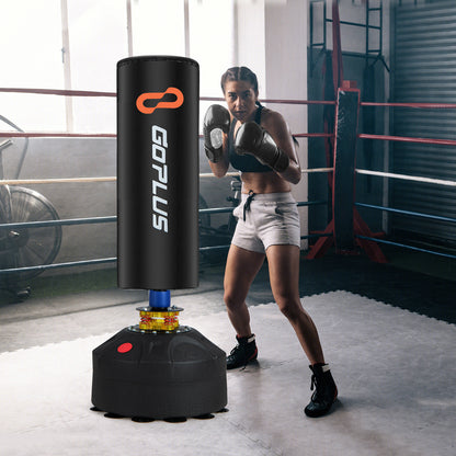 Vrijstaande Bokszak – Bokszak Kickbokszak Trainingszak Punching Bag – Zwarte Vrijstaande Bokszak – Vulbare Basis Met Zuignappen – 173 cm Hoog Met Bokshandschoenen