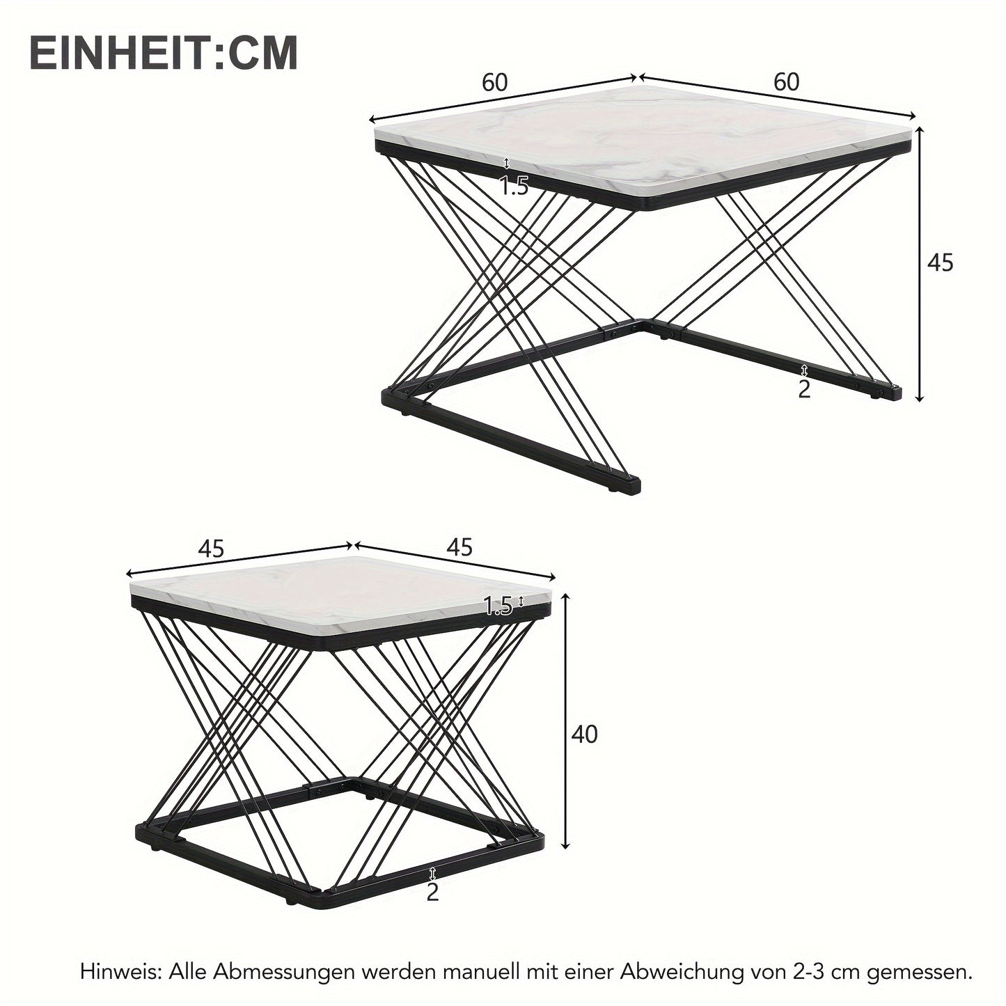 2pcs Modern Marble Coffee Table Set - Heavy-Duty Marble Look Square Tables with Height-Adjustable Legs & Assembly, Marble- Combination Table Suitable for, Office, Dorm - Space-Saving