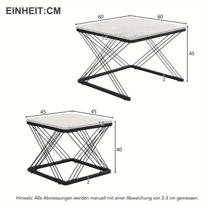 2pcs Modern Marble Coffee Table Set - Heavy-Duty Marble Look Square Tables with Height-Adjustable Legs & Assembly, Marble- Combination Table Suitable for, Office, Dorm - Space-Saving