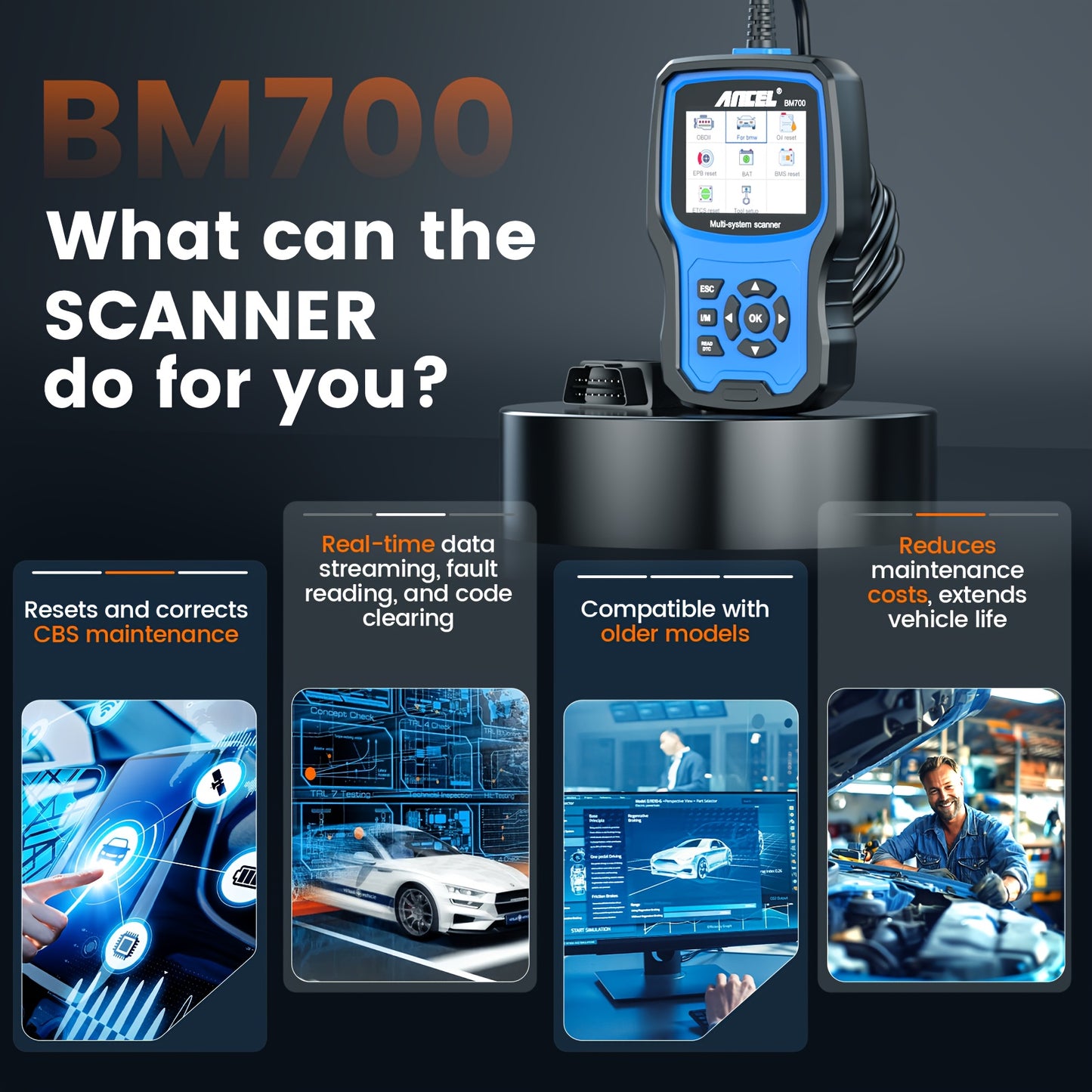 Autodiagnoseapparaat – OBD2 Scanner – Diagnosecomputer – Auto Uitleesapparaat – Foutcode Lezer – ABS & SRS Diagnose – EPB Reset & ABS Ontluchting – 12V Batterijtester