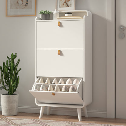 Schoenenkast – Schoenenrek – Schoenopberger – Schoenenkast – Schoenendisplay – Wit Metaal – 3 Inklapbare Lades – Ruimtebesparend Smal Design