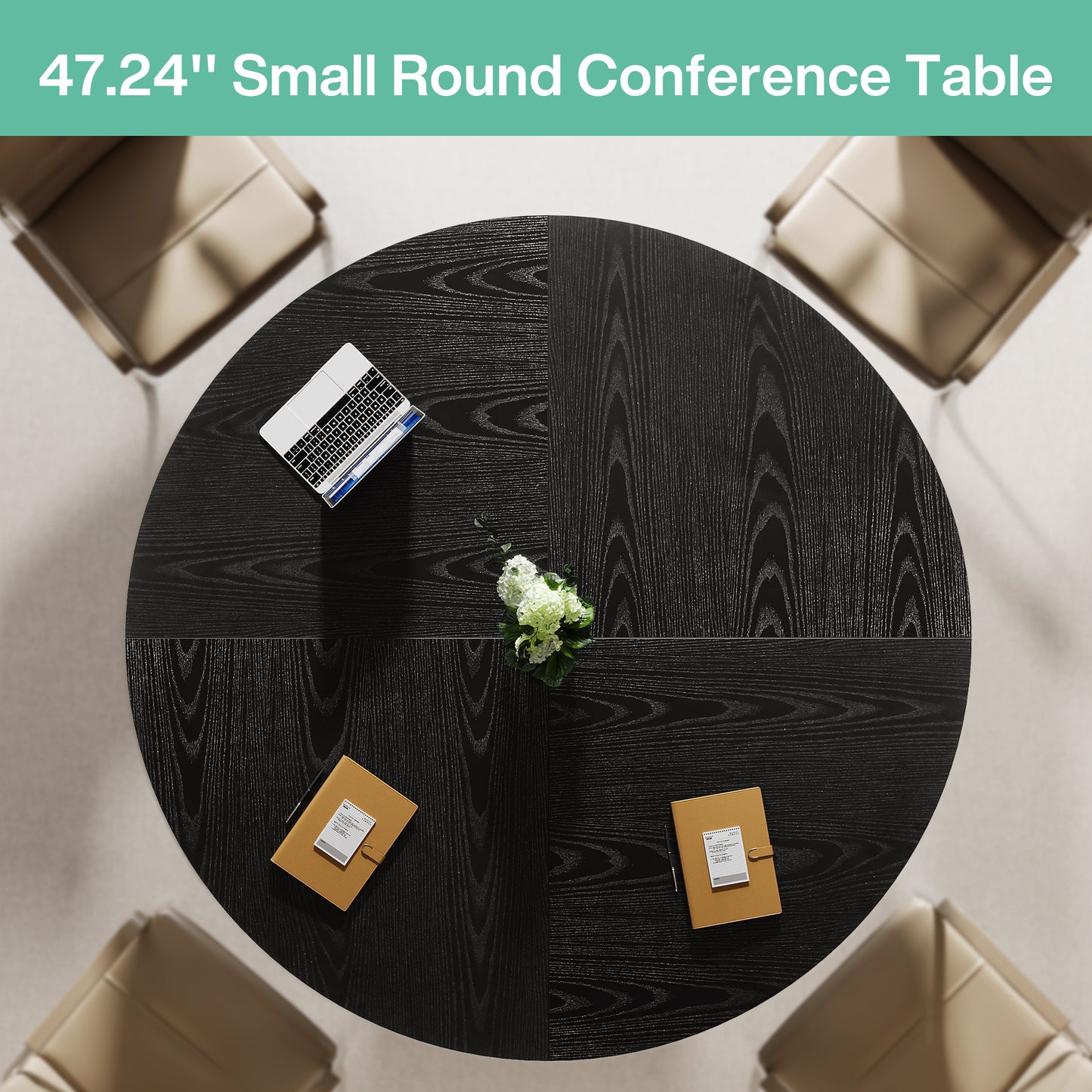 Ronde Vergadertafel – Vergadertafel – Werktafel – Eettafel – Overlegruimte – Compact 120 cm – Houten Blad Met Metalen Onderstel