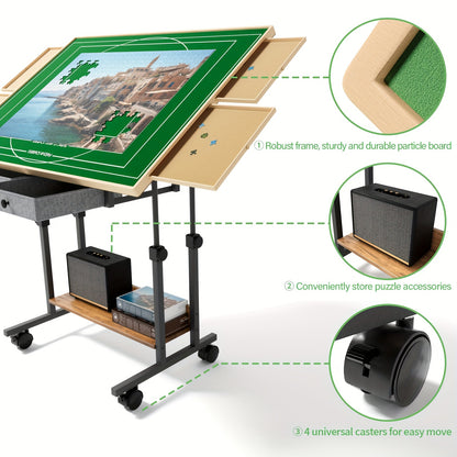 Puzzeltafel – Knutseltafel – Hobbytafel – Schaaktafel – Speeltafel – Verstelbare Hoogte – 5 Kantelstanden – 88,9 x 66 cm – 6 Opberglades – Houten Oppervlak
