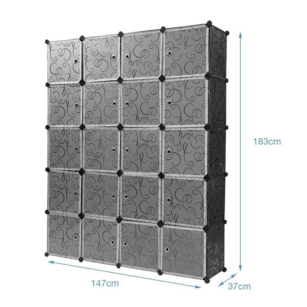Kledingkast – Garderobekast – Opbergkast – Garderobe – Kamerkast – 146x37x182 cm – Licht en Draagbaar – 20 Deurtjes met Haken