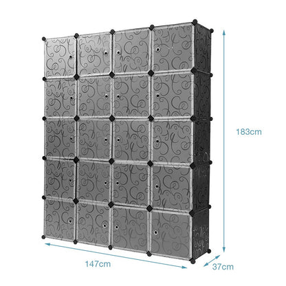 Kledingkast – Garderobekast – Opbergkast – Garderobe – Kamerkast – 146x37x182 cm – Licht en Draagbaar – 20 Deurtjes met Haken