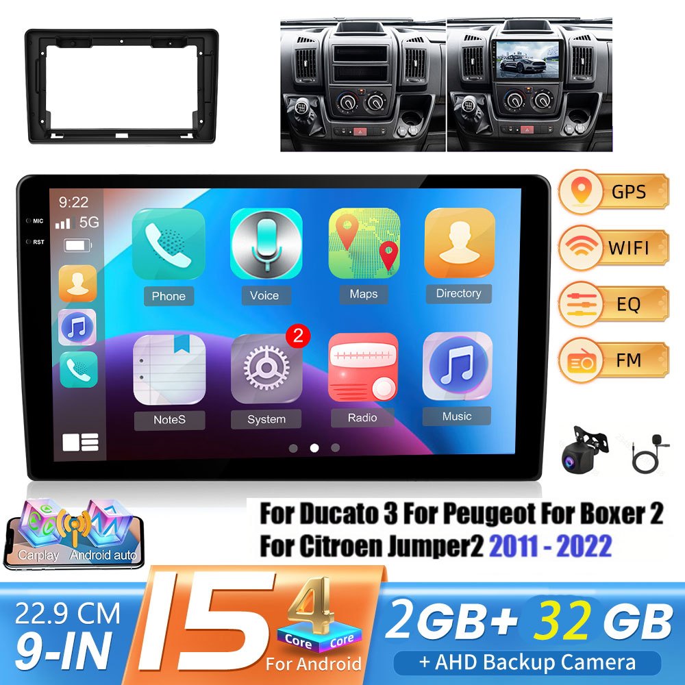 Android Autoradio – Multimedia Systeem – Navigatie Unit – GPS Radio – 2 DIN Radio – 9 Inch Touchscreen – 2+32GB Geheugen – WiFi & Achteruitrijcamera Ondersteuning