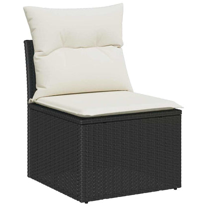 Tuinbank – Buitenbank – Loungeset – Tuinmeubel – Modulaire Loungeset – Handgevlochten Rattan – Comfortabele Schuimkussens – Inclusief Salontafel – Zwart met Crème