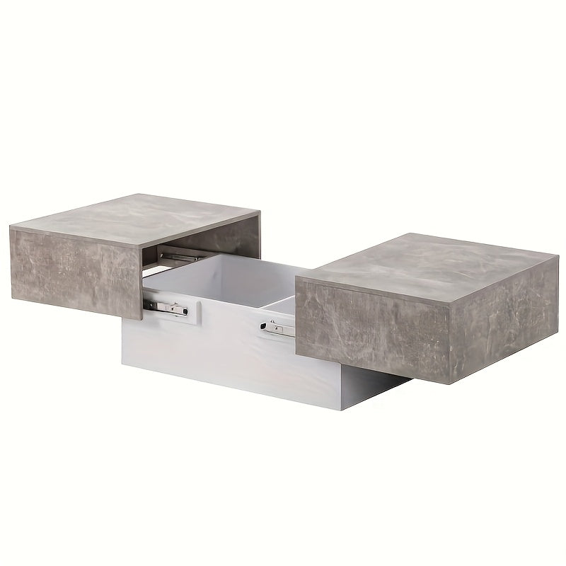 Salontafel – Koffietafel – Bijzettafel – Woonkamertafel – Tafel – Uitklapbaar Blad – Opbergruimte – Duurzaam Bamboe – Modern Grijs