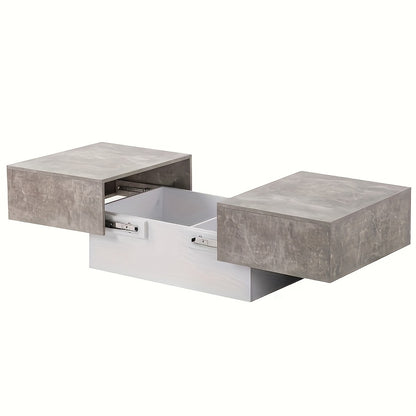 Salontafel – Koffietafel – Bijzettafel – Woonkamertafel – Tafel – Uitklapbaar Blad – Opbergruimte – Duurzaam Bamboe – Modern Grijs