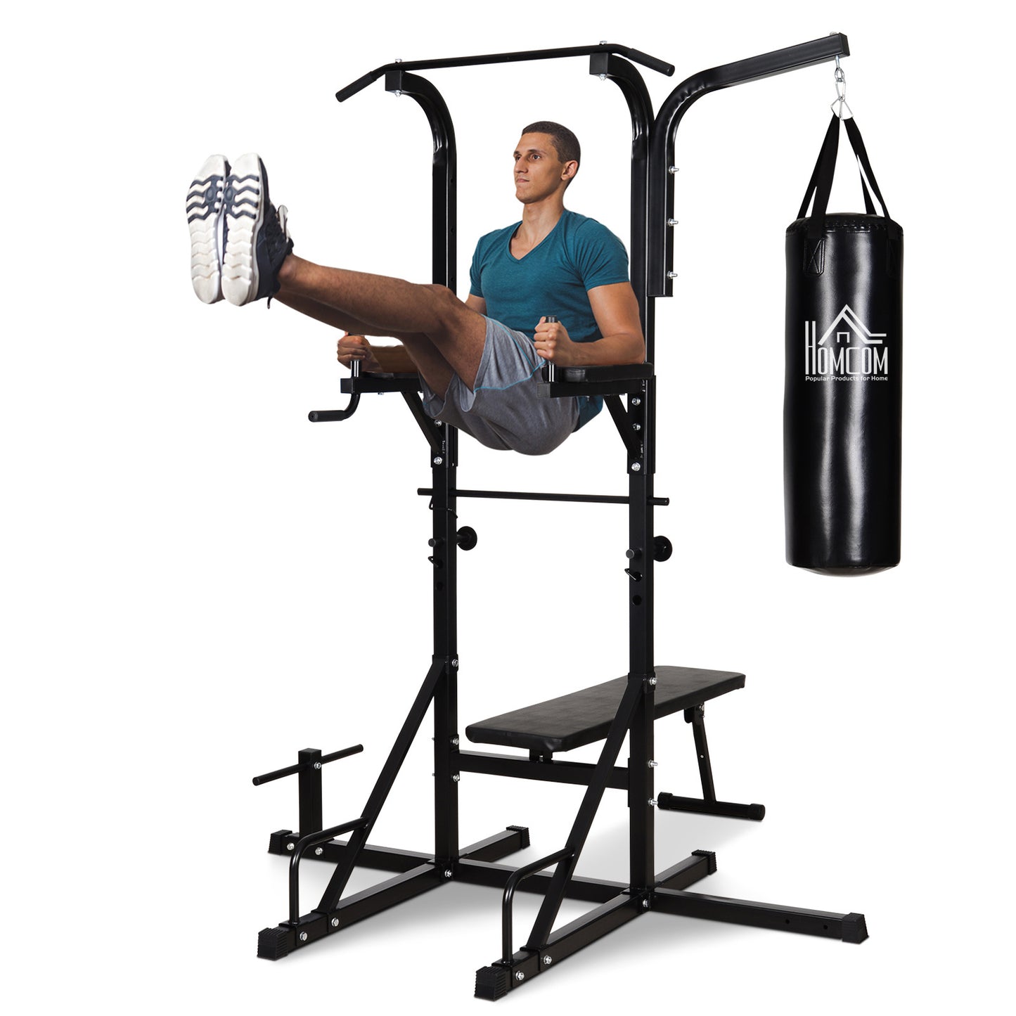 Multifunctioneel Trainingsstation – Pull-Up Bar – Dip Station – Fitnessapparaat – Thuisgym – Inclusief Punching Bag – Versterkt Staal – Compact 180x183x219 cm