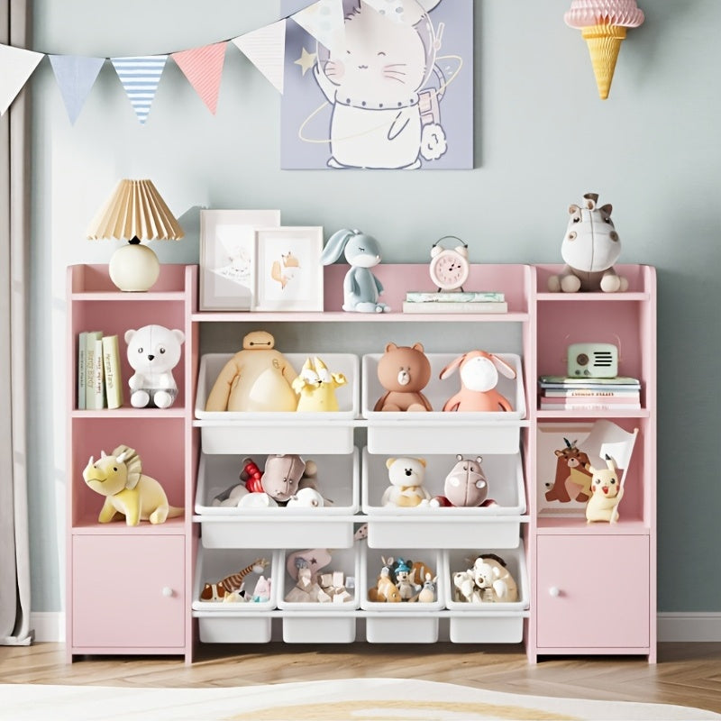 Speelgoedkast – Opbergkast – Kinderkast – Boekenkast – Opbergmeubel – Wit MDF – 138x94x29 cm – 8 Uittrekbare Bakken – Tip-Over Bescherming