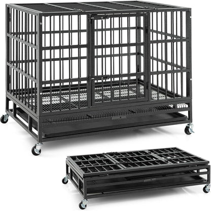 Hondenbench – Bench – Hondenkooi – Transportbench – Draadkooi – Opvouwbaar – Metaal – 2 Deuren – 4 Zwenkwielen – Uitneembare Bodem – 96 x 65 x 77 cm