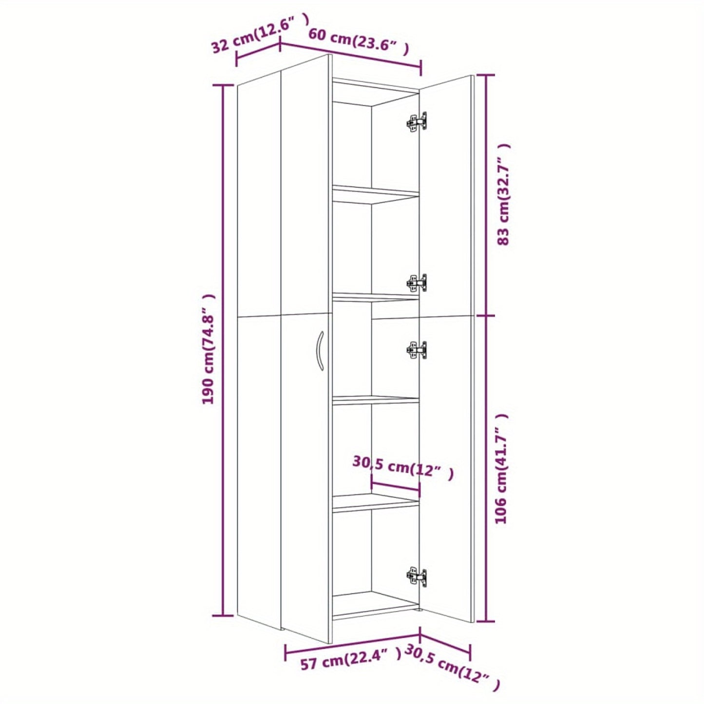 Archiefkast – Ladeblok – Dossierkast – Opbergkast – Kantoorkast – Smoked Oak – Hout – 60x32x190 cm – Multifunctioneel – Stevig