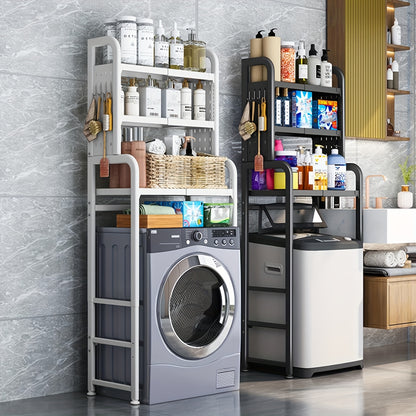 Opbergrek Wasruimte – Wasmachine Rek – Opslagrek – Badkamerrek – Stelling – Verstelbaar 155-185 cm – Metalen Staal – Antislipvoeten – 3 Planken – Wit